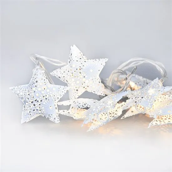 Vianočné osvetlenie LED reťaz vianočné hviezdy, kovové, biele, 10LED, 1m, 2x AA, IP20