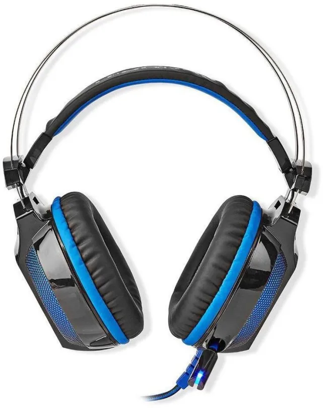 Herné slúchadlá Nedis Herný headset GHST500BK s mikrofónom, zvuk 7.1, LED, USB, kábel 2,1 m, čierno-modrý