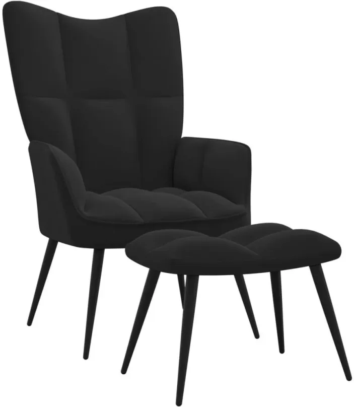 Kreslo Relaxačné kreslo so stoličkou čierne zamat, 328090
