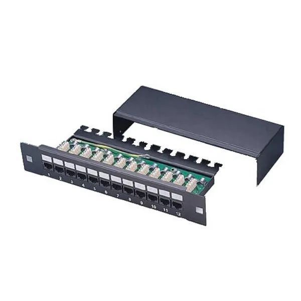 XtendLan Patch panel 10", 1U / 12 portov, CAT5, STP, LSA, s krytom, vodorovné umiestnenie konektorov, zemnič, čierny