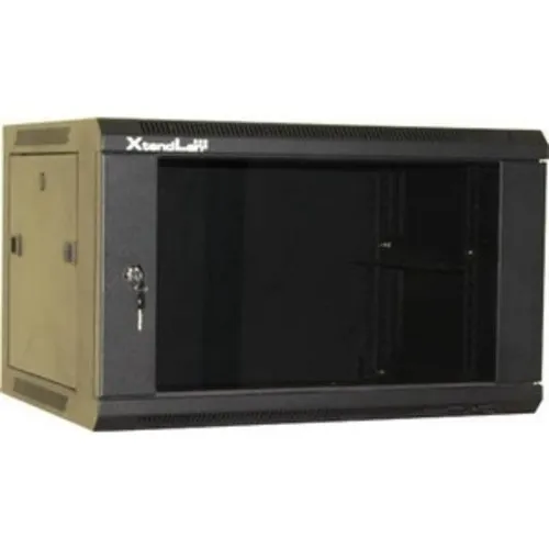 XtendLan 9U/600x450, na stenu, jednodielny, rozložený, sklenené dvere, čierny