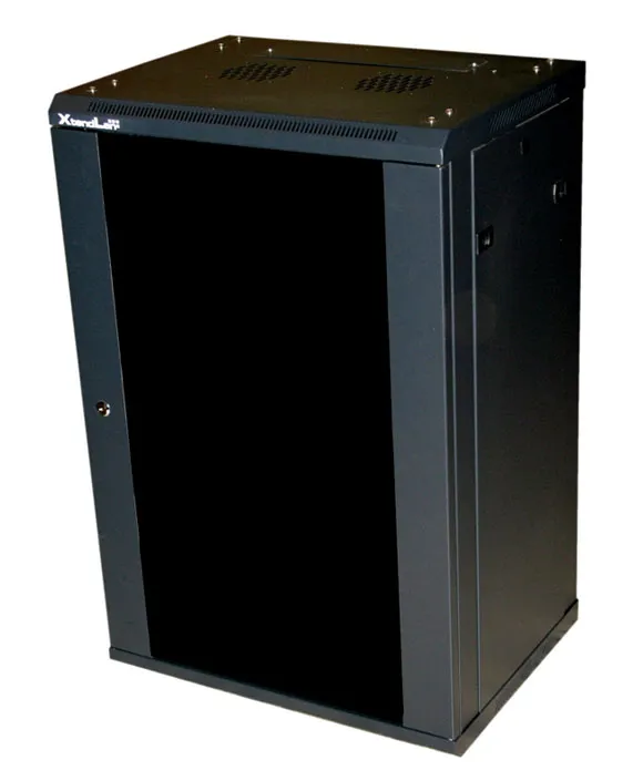 XtendLan 22U/600x600, na stenu, jednodielny, sklenené dvere čierny, rozložený