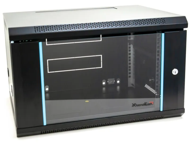 XtendLan 6U/600x450, na stenu, jednodielny, sklenené dvere, čierny