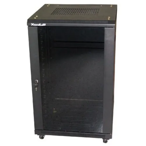 XtendLan 27U/600x600 stojanový, čierny, sklenené dvere, plný chrbát