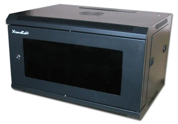 XtendLan 15U/600x600, na stenu, jednodielny, rozložený, sklenené dvere, čierne