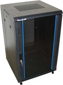XtendLan 32U/600x600 stojanový, čierny, sklenené dvere, perforovaný chrbát