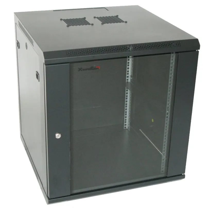 XtendLan 12U/600x600, na stenu, jednodielny, rozložený, sklenené dvere, čierny