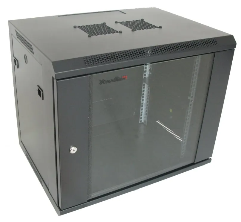 XtendLan 9U/600x450, na stenu, jednodielny, sklenené dvere, čierny