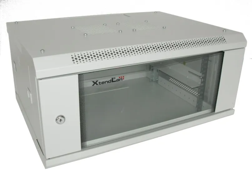 XtendLan 4U/600x450, na stenu, jednodielny, sklenené dvere, sivý