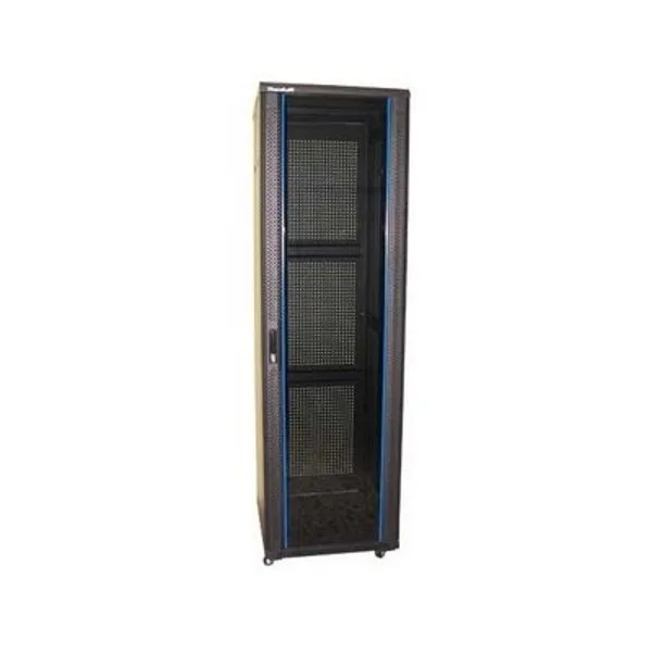 XtendLan 42U/600x600 stojanový, čierny, sklenené dvere, perforovaný chrbát