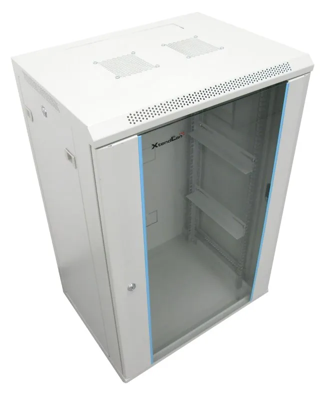 XtendLan 15U/600x450, na stenu, jednodielny, sklenené dvere, sivý