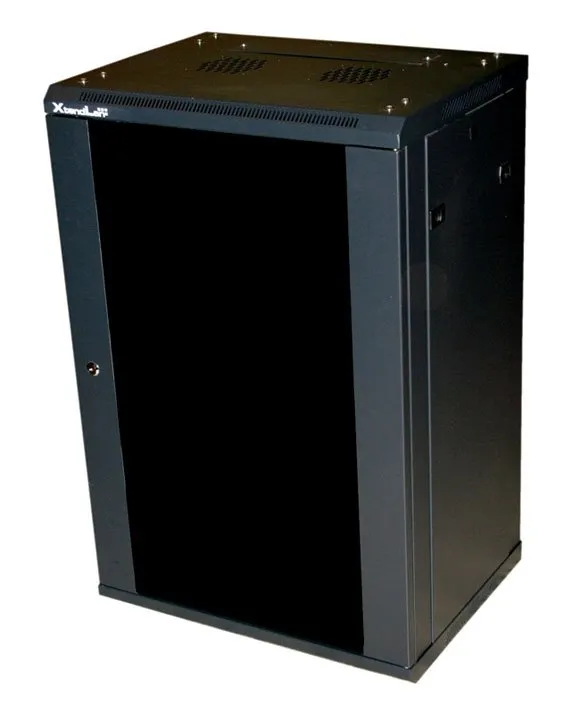 XtendLan 22U/600x450, na stenu, jednodielny, sklenené dvere čierny