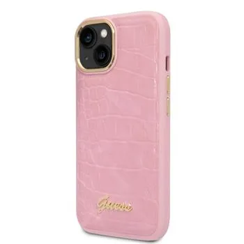 Guess PU Croco with Metal Camera Outline Zadný Kryt pre iPhone 14 Plus Pink
