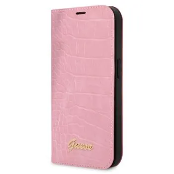 Guess PU Croco with Metal Camera Outline Book Puzdro pre iPhone 14 Plus Pink