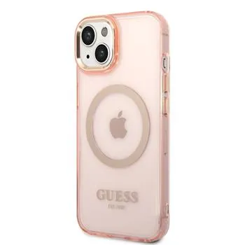 Guess Translucent MagSafe Kompatibilný Zadný Kryt pre iPhone 14 Plus Pink