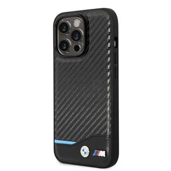 BMW M PU Carbon Blue Line Zadný Kryt pre iPhone 14 Pro Black