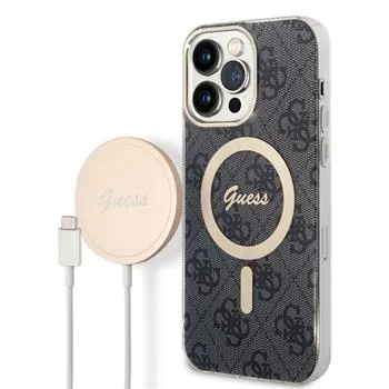 Guess 4G MagSafe Kompatibilný Zadný Kryt + Bezdrôtová Nabíjačka pre iPhone 14 Pro Max Black