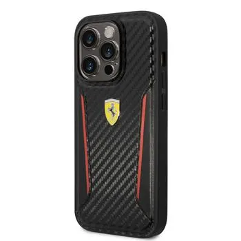 Ferrari PU Carbon Zadný Kryt pre iPhone 14 Pre Black