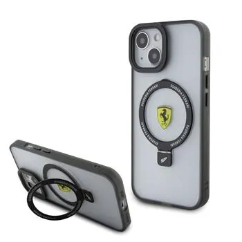 Ferrari Ring Stand MagSafe Zadný Kryt pre iPhone 15 Transparent/Black Outline