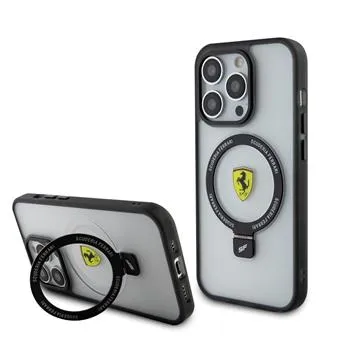 Ferrari Ring Stand MagSafe Zadný Kryt pre iPhone 15 Pre Transparent/Black Outline