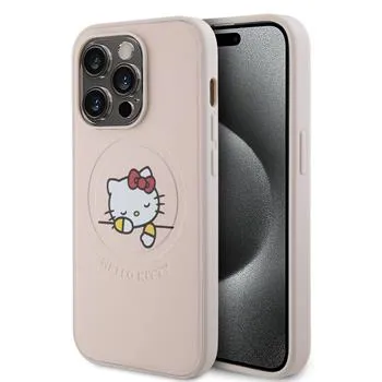 Hello Kitty PU Kitty Asleep Logo MagSafe Zadný Kryt pre iPhone 15 Pre Pink