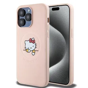 Hello Kitty PU Kitty Asleep Logo MagSafe Zadný Kryt pre iPhone 15 Pre Max Pink