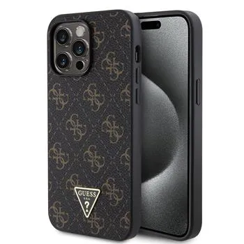 Guess PU Leather 4G Triangle Metal Logo Zadný Kryt pre iPhone 14 Pro Max Black