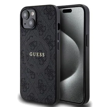 Guess PU Leather 4G Colored Ring MagSafe Zadný Kryt pre iPhone 14 Black