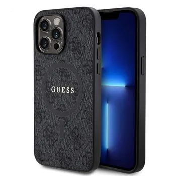 Guess PU Leather 4G Colored Ring MagSafe Zadný Kryt pre iPhone 14 Pro Max Black