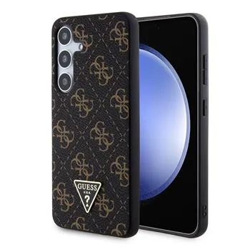 Guess PU Leather 4G Triangle Metal Logo Zadný Kryt pre Samsung Galaxy S24+ Black