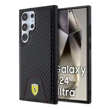 Ferrari PU Leather Bottom Carbon Zadný Kryt pre Samsung Galaxy S24 Ultra Black