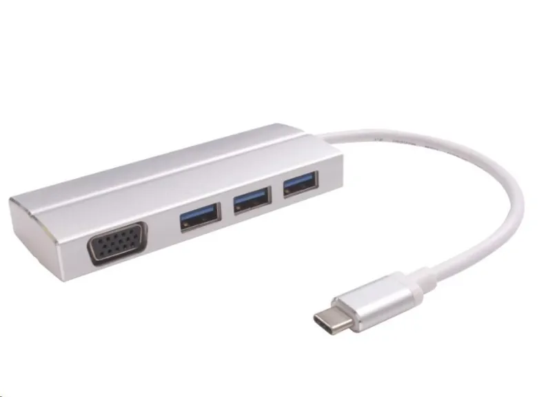 PremiumCord Adaptér USB 3.1 Type-C male na VGA female + 3x USB 3.0, aluminum
