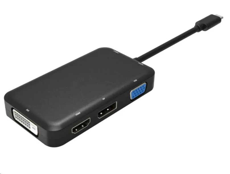 PremiumCord Prevodník USB3.1 typ C na HDMI + DVI + VGA + DisplayPort + PD charge + 3,5mm Audio
