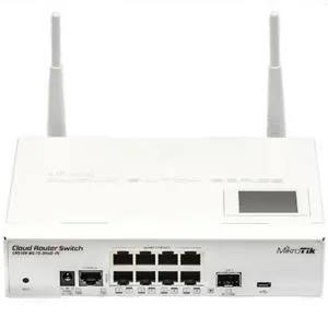 MikroTik Cloud Router Switch CRS109-8G-1S-2HnD-IN, AR9344, 128MB, 8xGLAN, 1xSFP, 802.11b / g / n, OS L5, LCDpan, case, PSU